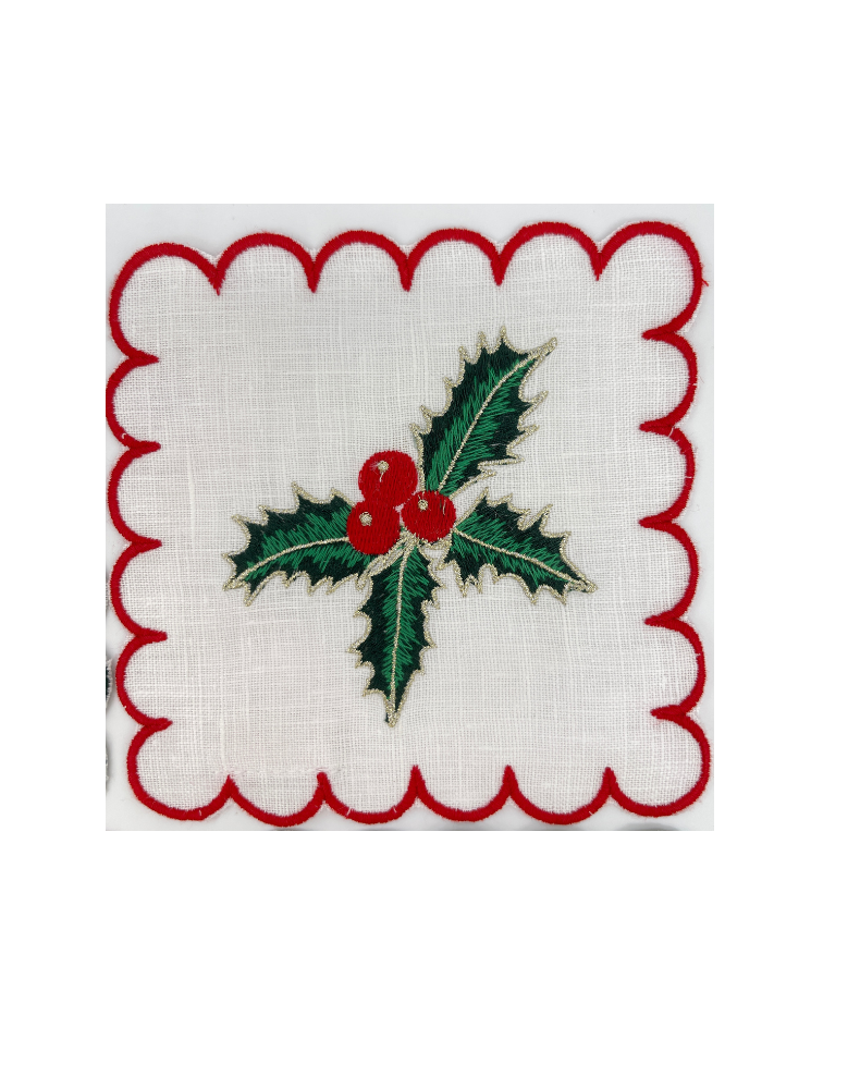 Embroidered Holiday Cocktail Napkin (set of 4)