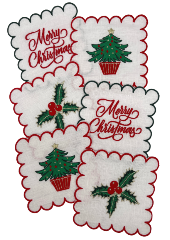 Embroidered Holiday Cocktail Napkin (set of 4)