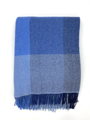 Merino Wool and Cashmere Throw - Navy/ Blue Block