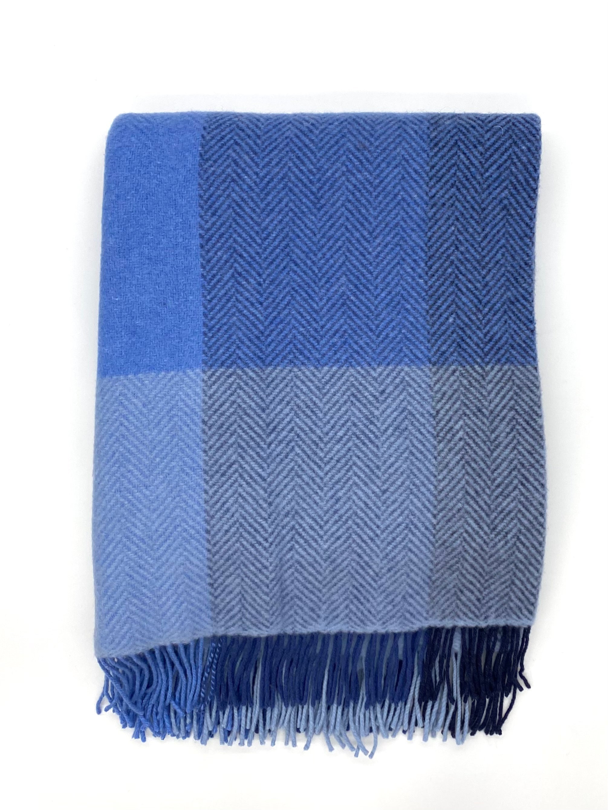 Merino Wool and Cashmere Throw - Navy/ Blue Block
