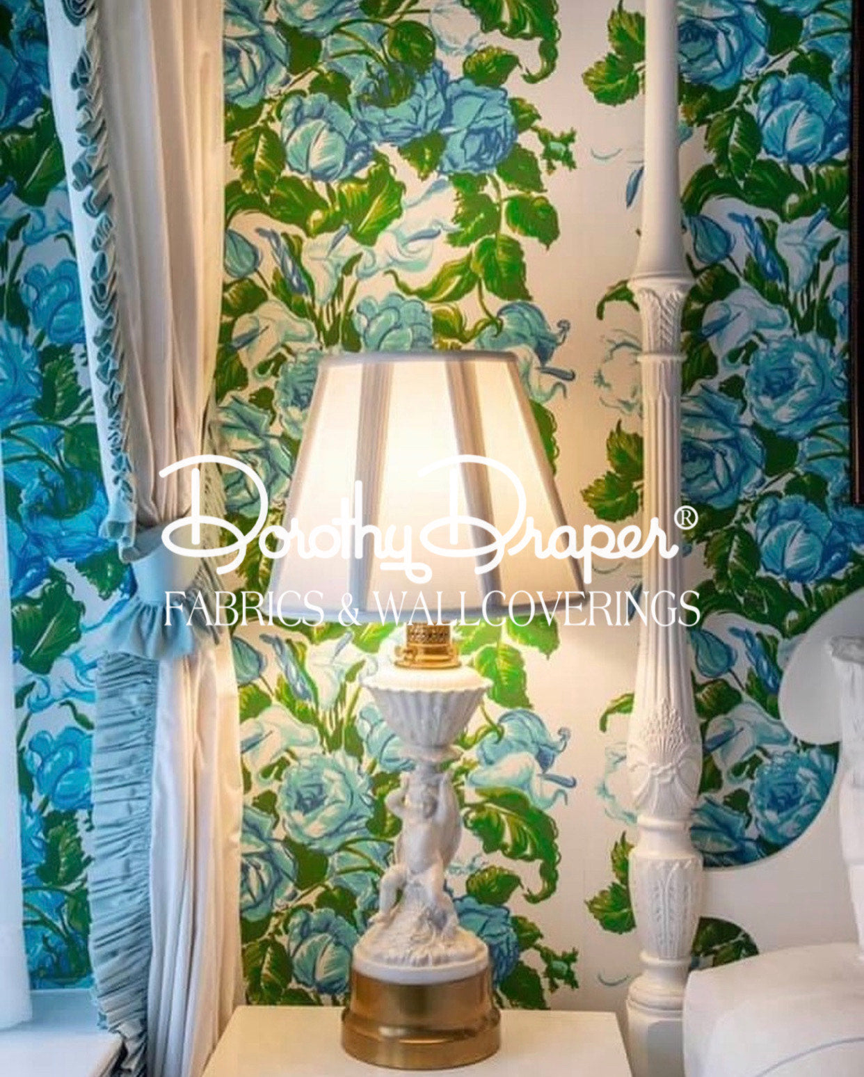 Saratoga Rose Petite - Blue Wallpaper