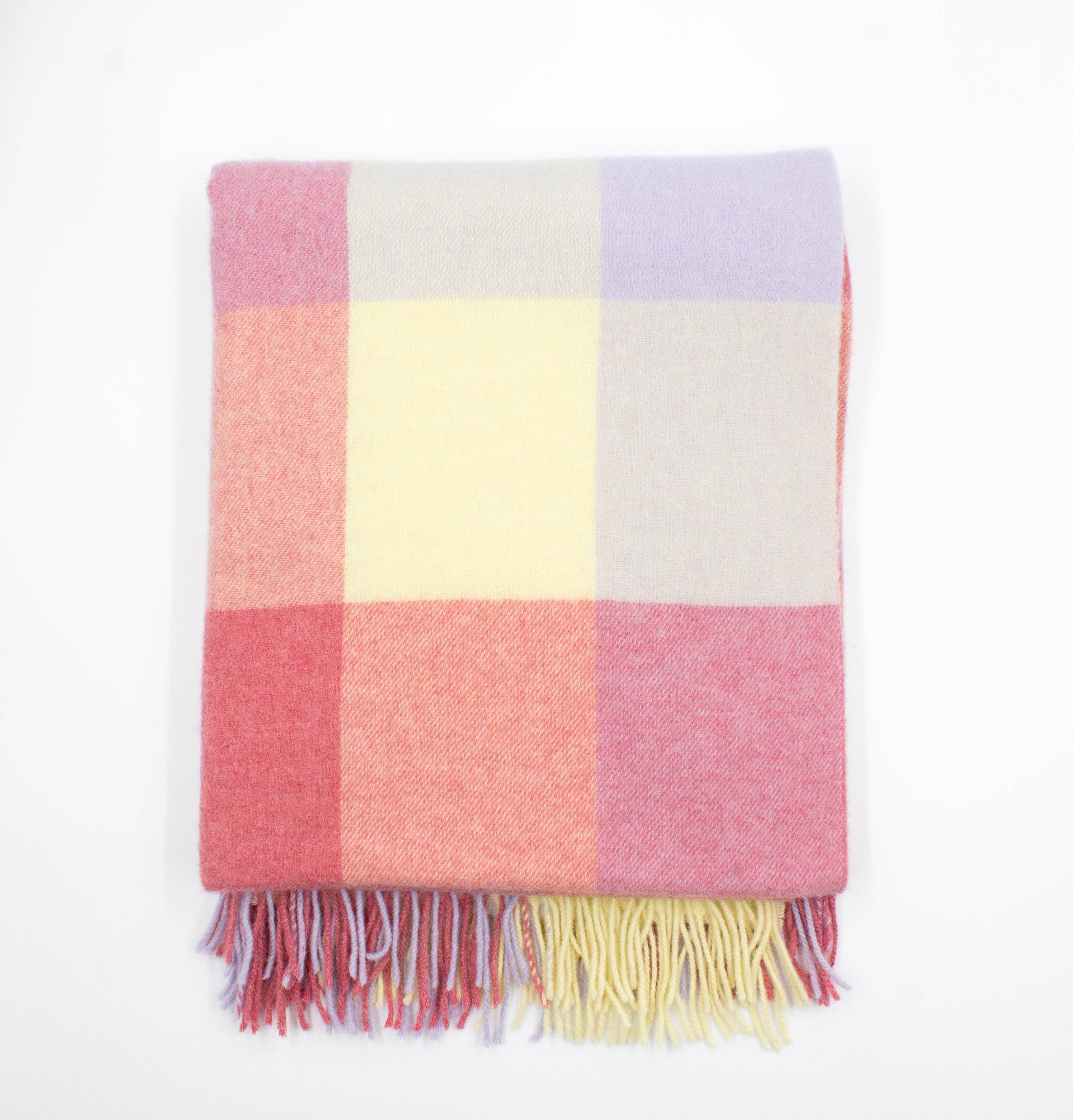 Lambswool Throw - Pink Block Check