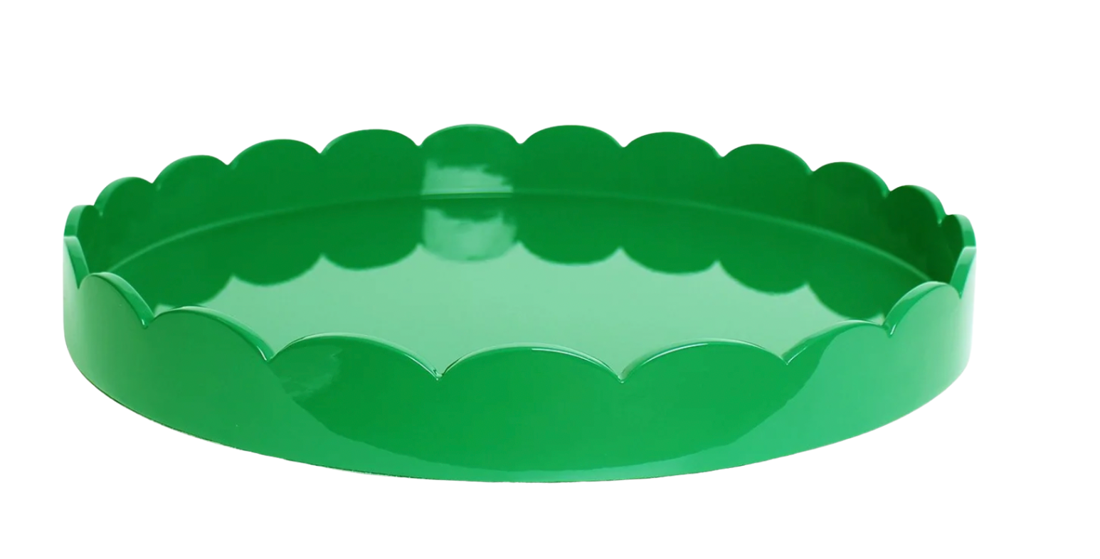 Lacquered Leafy Green Round Tray with Scalloped edges