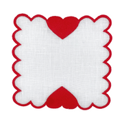 Linen Cocktail napkin (Set of Four) ~ Red Hearts