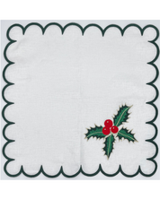 Holiday Dinner Napkins (Set of Four) Holly Berry~Green Scroll