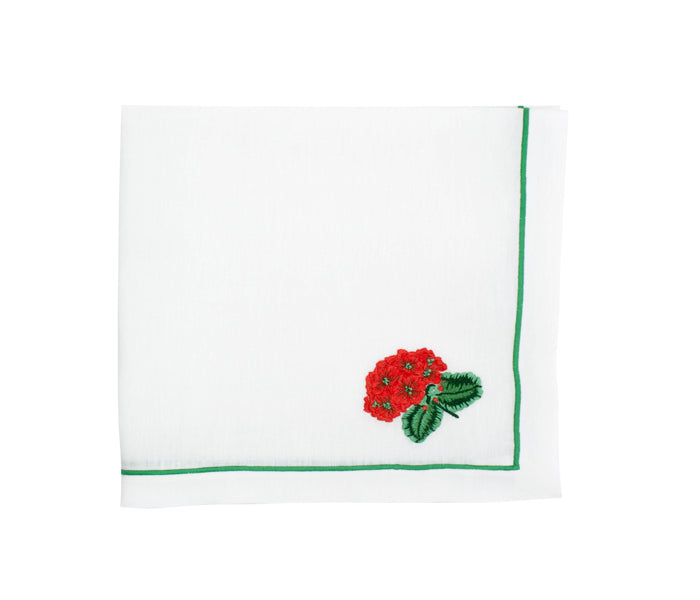 Dinner Napkin - Embroidered Geranium (Set of 4)