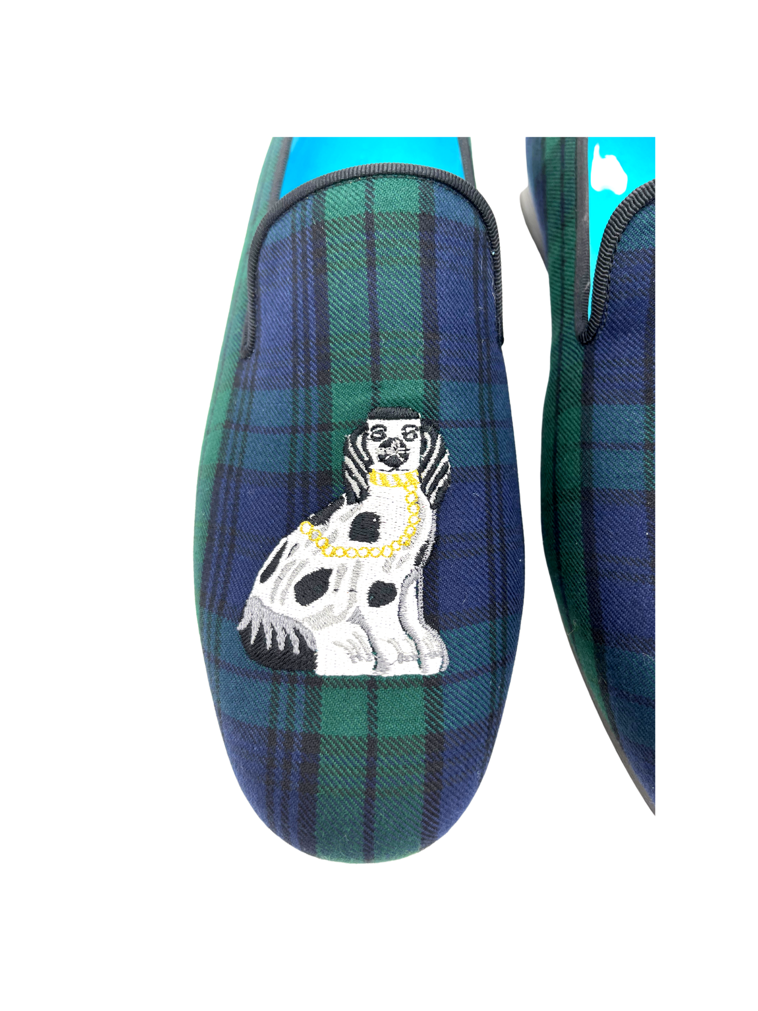 Mens Loafers~Staffordshire Dog on Blackwatch Wool Plaid