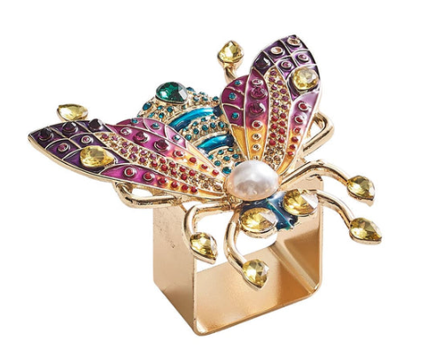Glam Fly Napkin Ring in Multi, Set of 4 in a Gift Box