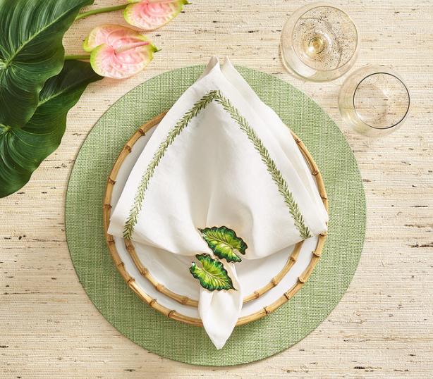 Fern Napkin Ring in Green & Gold, Set of 4 in a Gift Box