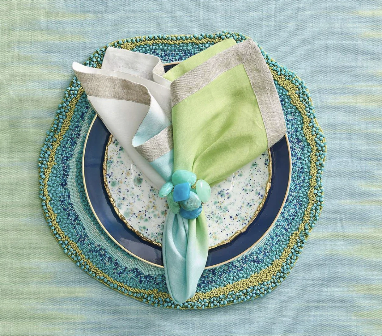 Napkin Ring~Green & Blue Stone Cluster