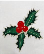 Holiday Dinner Napkins (Set of Four) Holly Berry~Green Scroll