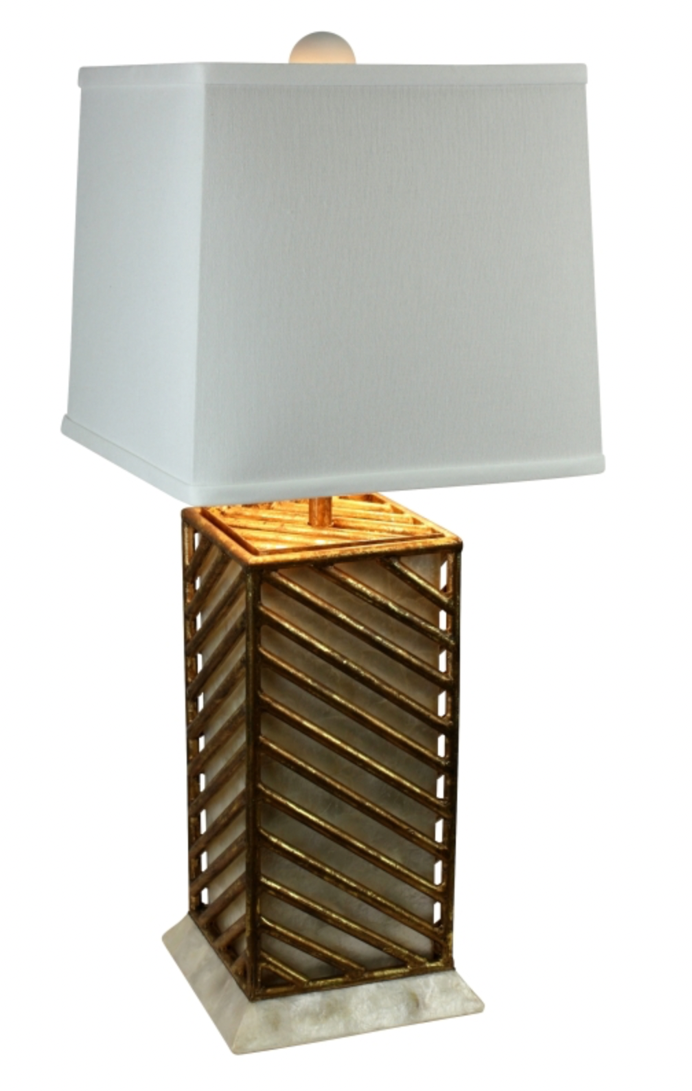Medium Italian Gold Iron Chevron Accent over Ivory Capiz Shell Lamp