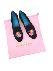 Dorothy Draper Rose Shoes, Velvet w/ black grosgrain trim