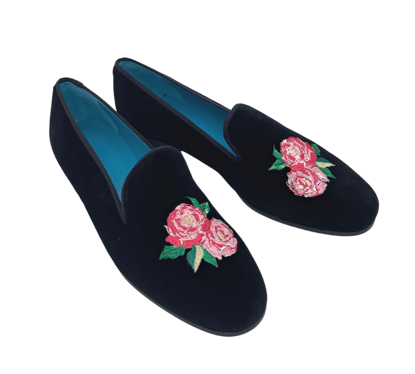 Dorothy Draper Rose Shoes, Velvet w/ black grosgrain trim