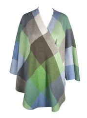 Luxurious Lambswool Cape - Sage/ Blue