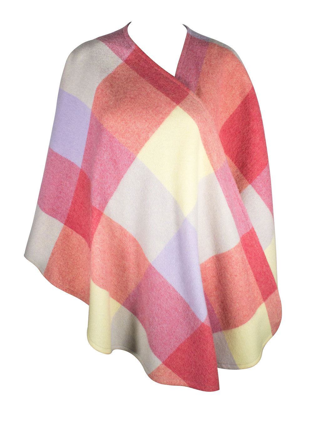 Luxurious Lambswool Cape - Pink/ Gray/ Yellow