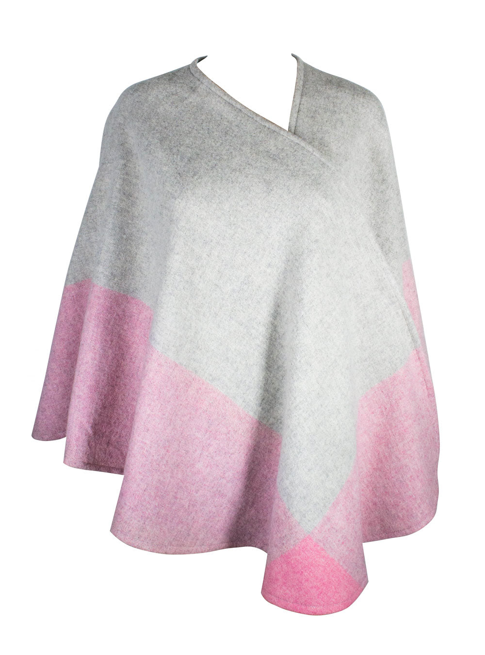Luxurious Lambswool Cape - Pink/ Gray