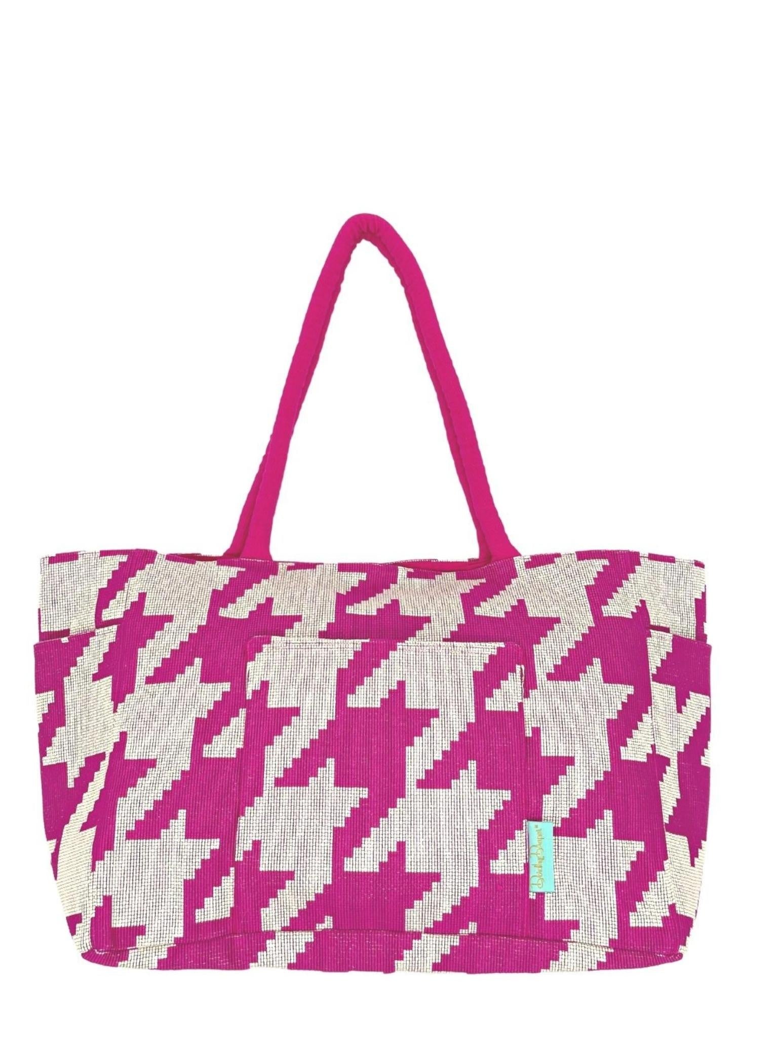 Boulevard Tote in Pink Houndstooth