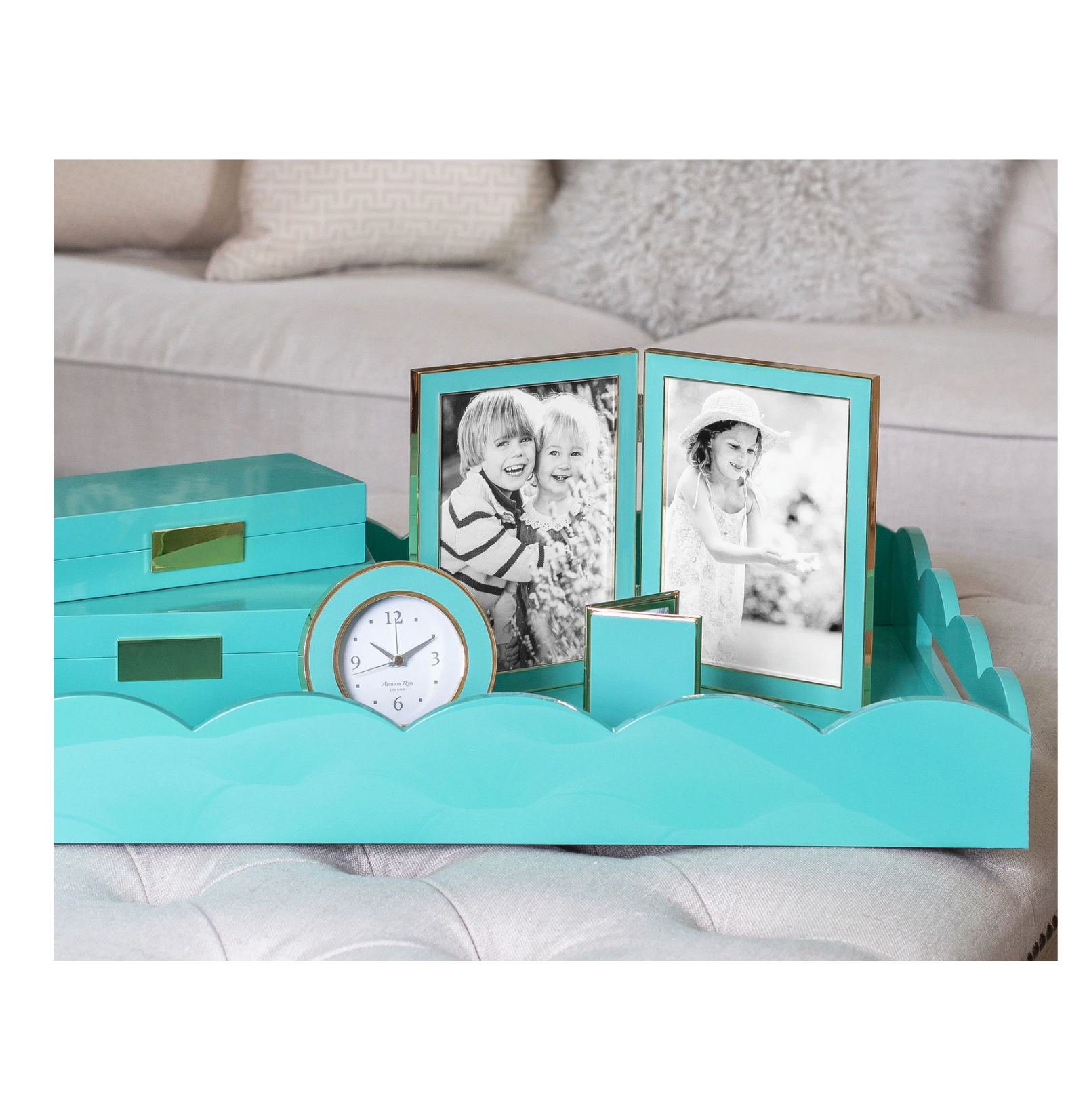 Turquoise Enamel Alarm Clock with Gold Plate accents