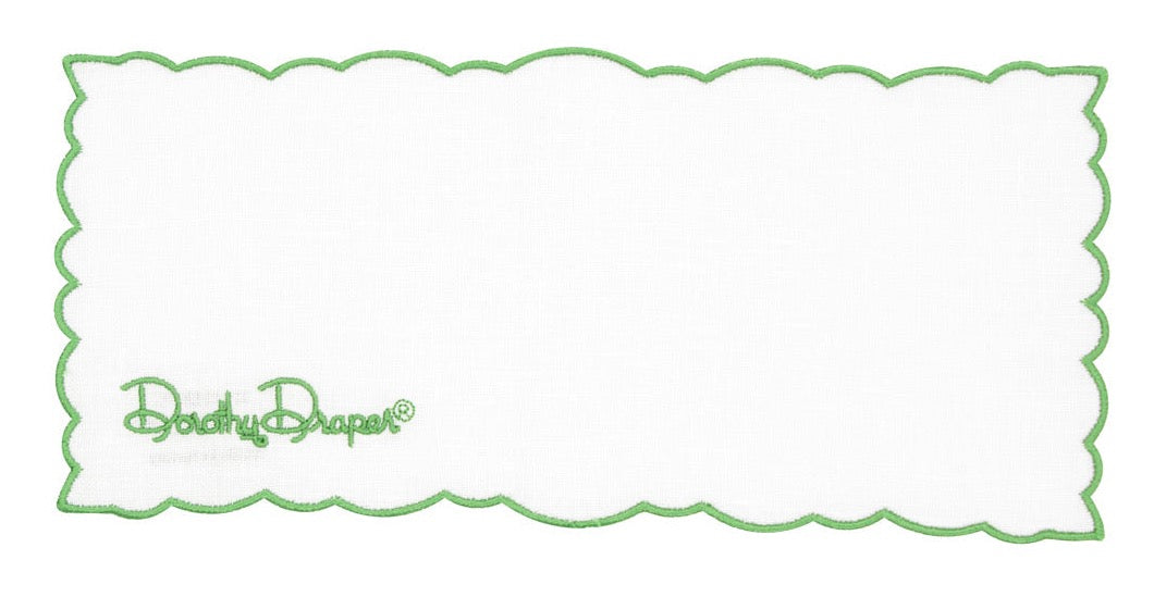 Linen Cocktail Napkin ~ Embroidered Dorothy Draper Green