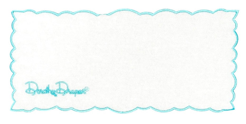 Linen Cocktail Napkin ~ Embroidered Dorothy Draper Aqua