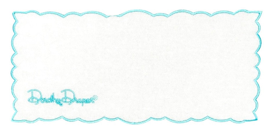 Linen Cocktail Napkin ~ Embroidered Dorothy Draper Aqua