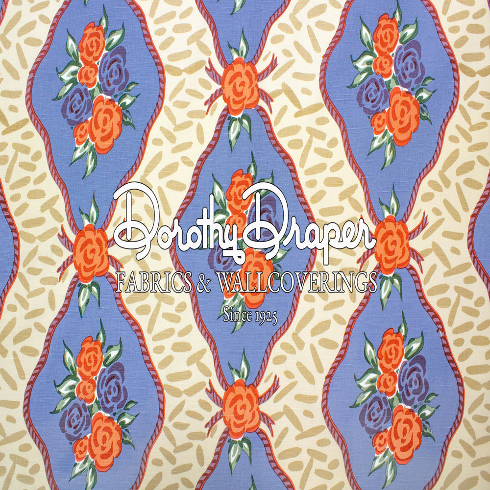 Cote D’ Azur Slate Blue/Peach Fabric