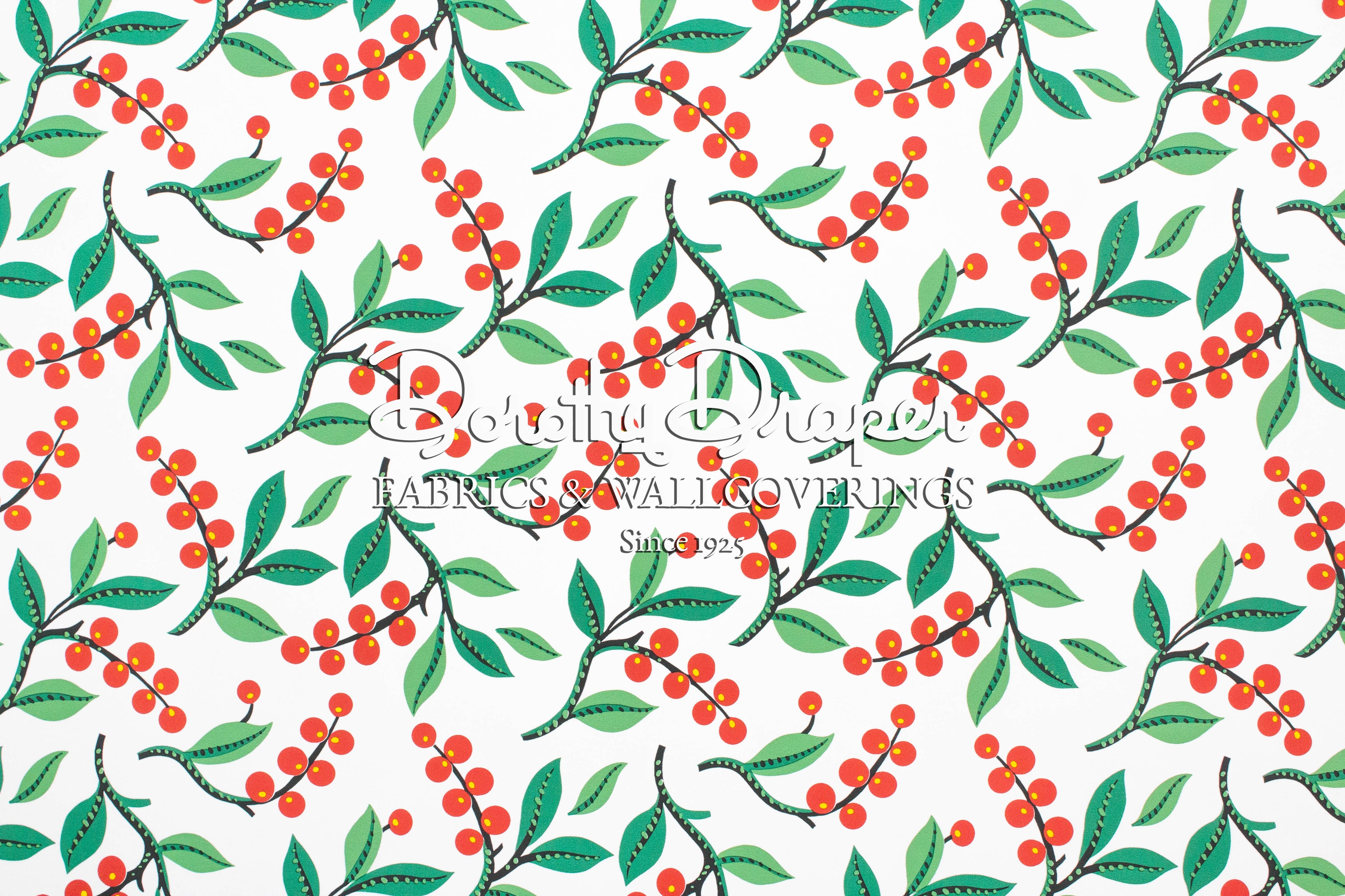 Kate’s Mountain Berries Green & Red Wallpaper