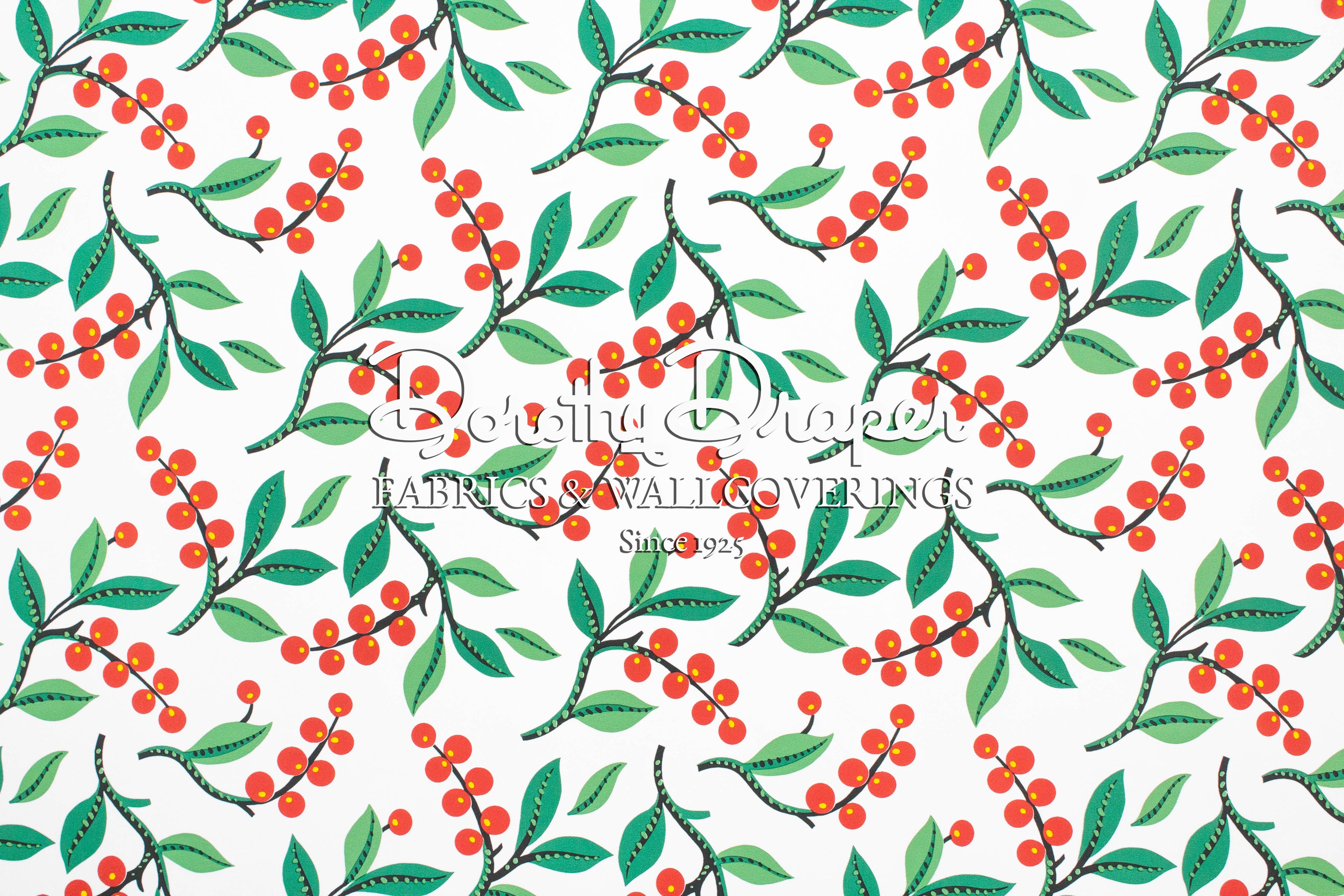 Kate’s Mountain Berries Green & Red Wallpaper