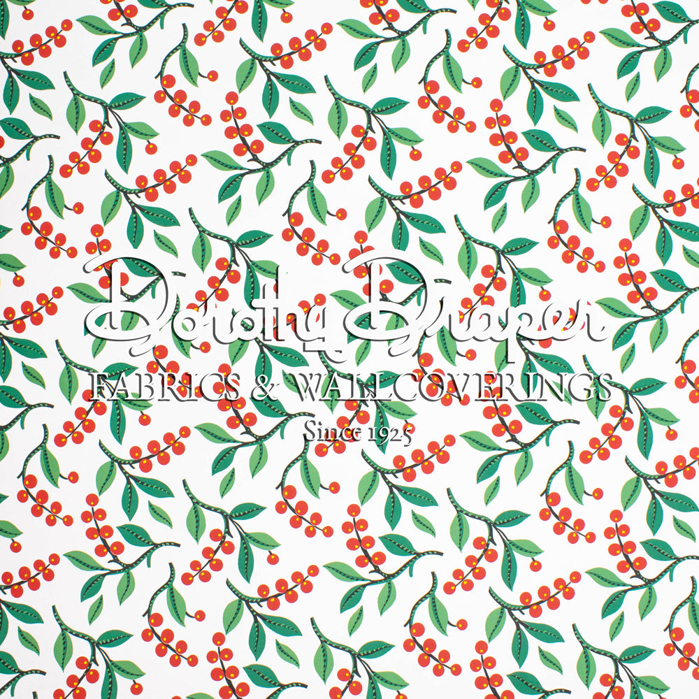 Kate’s Mountain Berries Green & Red Wallpaper