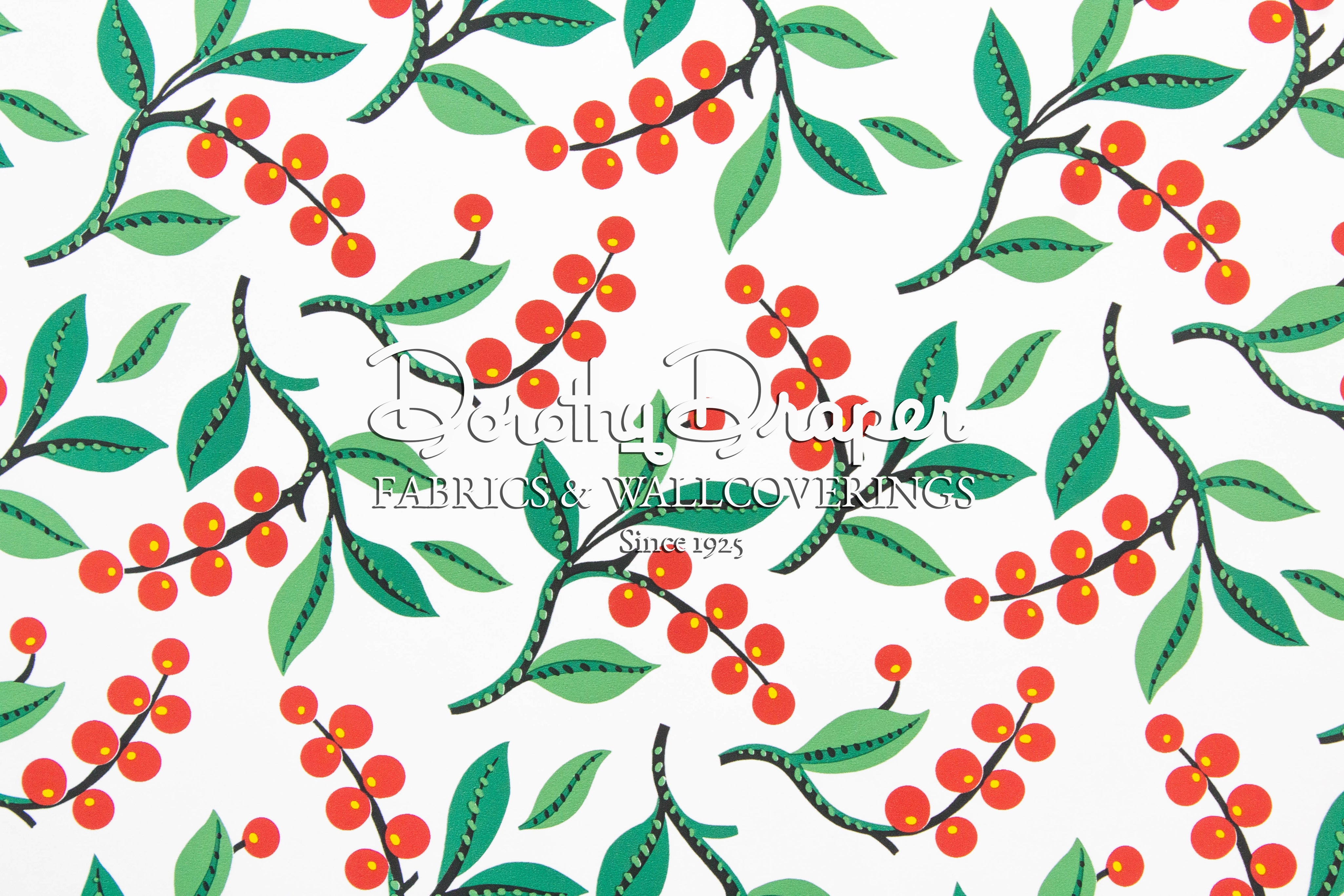 Kate’s Mountain Berries Green & Red Wallpaper