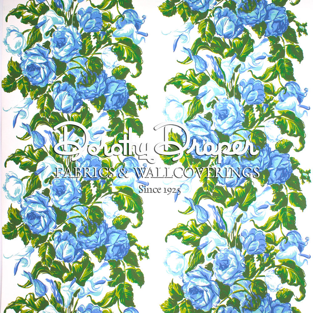 Saratoga Rose Petite - Blue Wallpaper