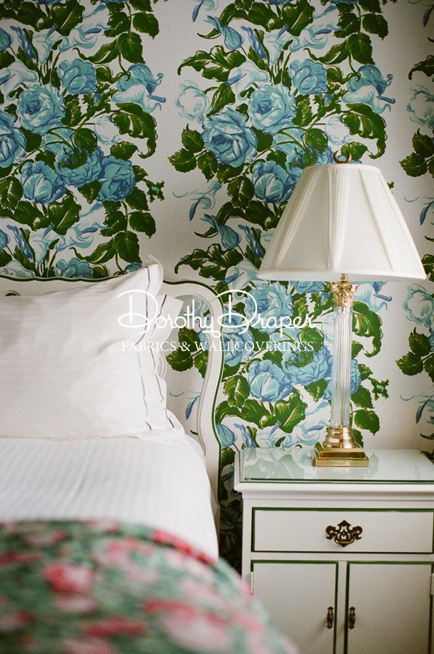 Saratoga Rose Petite - Blue Wallpaper