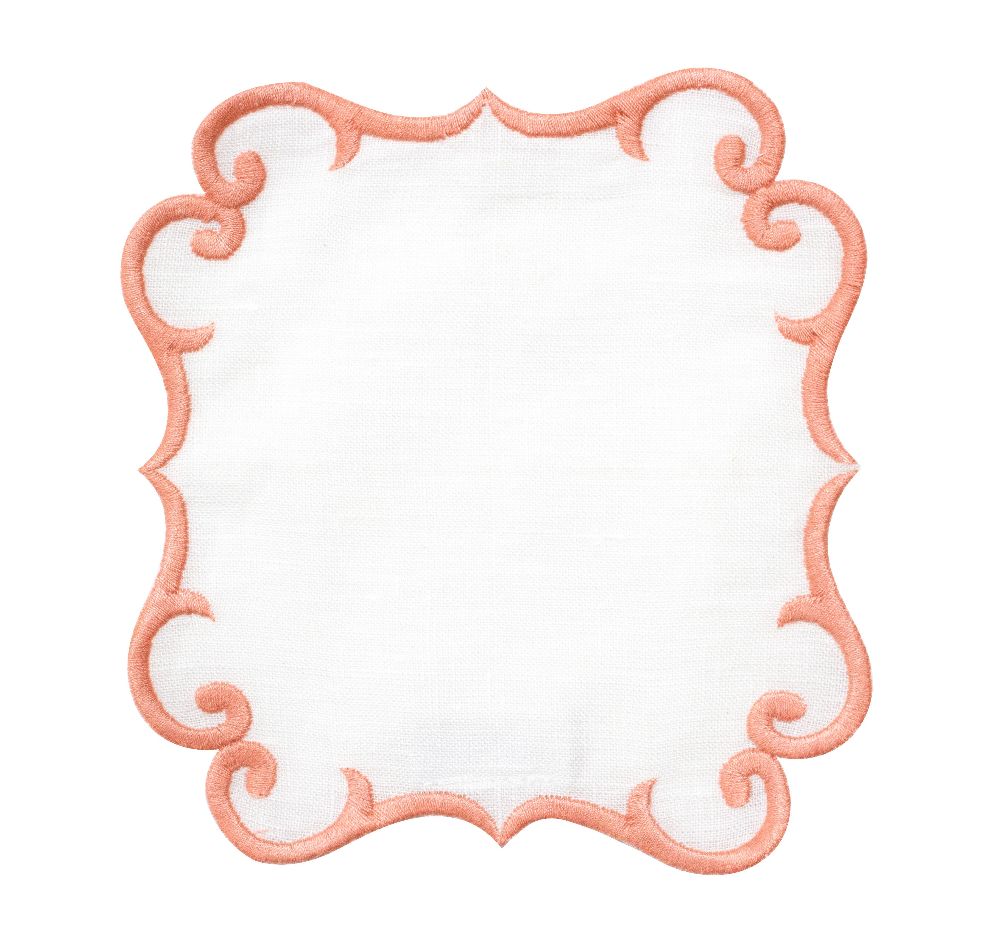 Linen Cocktail Napkins (Set of Four)~ Embroidered Scroll