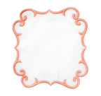 Linen Cocktail Napkins (Set of Four)~ Embroidered Scroll